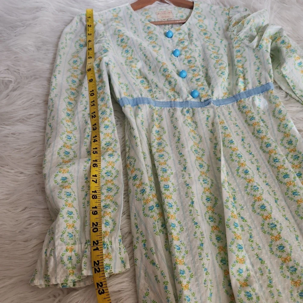 70s Vtg Handmade Maxi Prairie Dress‎ Roses Floral Seersucker cottagecore - Picture 6 of 16